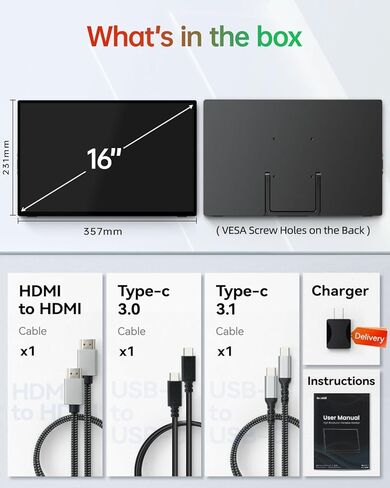 شاشة Intehill المحمولة للألعاب، شاشة سفر محمولة 144 هرتز 17.3 بوصة FHD Fast IPS للكمبيوتر المحمول، هيكل من الألومنيوم، 100% sRGB، HDR، USB-C مزدوج وMini HDMI، مكبرات صوت مدمجة، لأجهزة الكمبيوتر المحمول Mac PS5 Xbox. in Kuwait