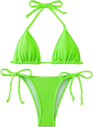 WDIRARA Women's Tie Side Halter Neck Bikini Set Swimsuit 2 Piece Bathing Suit in Saudi Arabia