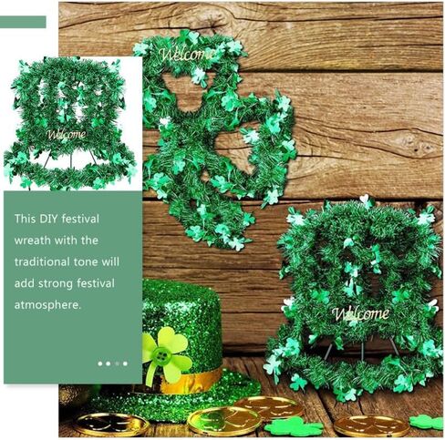 BESTOYARD St Patrick Day Wreath Form 2pcs St Patricks Day Wreath Frame Shamrock Wire Lucky Leprechan Top Hat Shaped Hanging Door Sign Home Wall Window Porch Decor in Saudi Arabia
