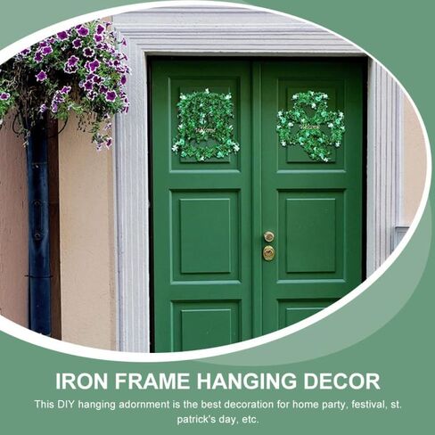 BESTOYARD St Patrick Day Wreath Form 2pcs St Patricks Day Wreath Frame Shamrock Wire Lucky Leprechan Top Hat Shaped Hanging Door Sign Home Wall Window Porch Decor in Saudi Arabia