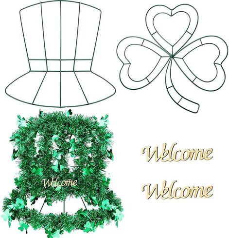 BESTOYARD St Patrick Day Wreath Form 2pcs St Patricks Day Wreath Frame Shamrock Wire Lucky Leprechan Top Hat Shaped Hanging Door Sign Home Wall Window Porch Decor in Saudi Arabia