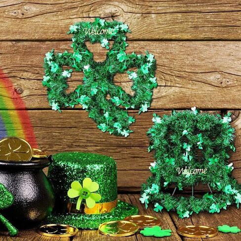 BESTOYARD St Patrick Day Wreath Form 2pcs St Patricks Day Wreath Frame Shamrock Wire Lucky Leprechan Top Hat Shaped Hanging Door Sign Home Wall Window Porch Decor in Saudi Arabia