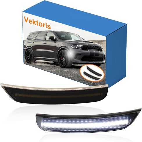 مصابيح LED للصدمات الأمامية من Durango لسيارات Dodge Durango 2021 2022 2023 2024 2025 علامات جانبية، عدسات مدخنة مصابيح مؤشر LED بيضاء كاملة قطعتين، يستبدل # 68476818AA (LED أبيض) in Kuwait