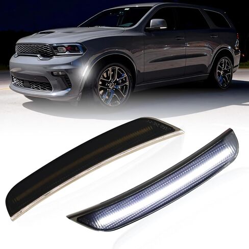 مصابيح LED للصدمات الأمامية من Durango لسيارات Dodge Durango 2021 2022 2023 2024 2025 علامات جانبية، عدسات مدخنة مصابيح مؤشر LED بيضاء كاملة قطعتين، يستبدل # 68476818AA (LED أبيض) in Kuwait