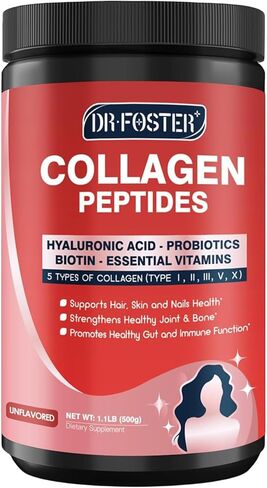 Multi-Collagen-Peptide-Powder with Probiotics, 50 Servings of Hydrolyzed Collagen Peptides with Hyaluronic Acid, Biotin & Multivitamins - Supports Skin, Hair, Nails Health (500g, Unflavored) in Kuwait
