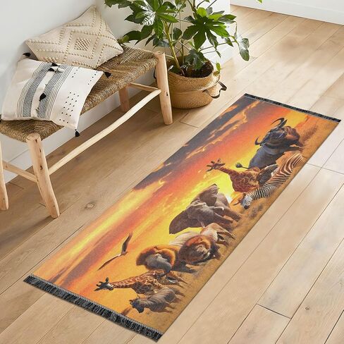 senya Runner Rug for Hallway, Bedroom, Living Room, Kitchen - African Animals Elephant Rhino Giraffe - Multi Color - 72x23.5 inches in Saudi Arabia