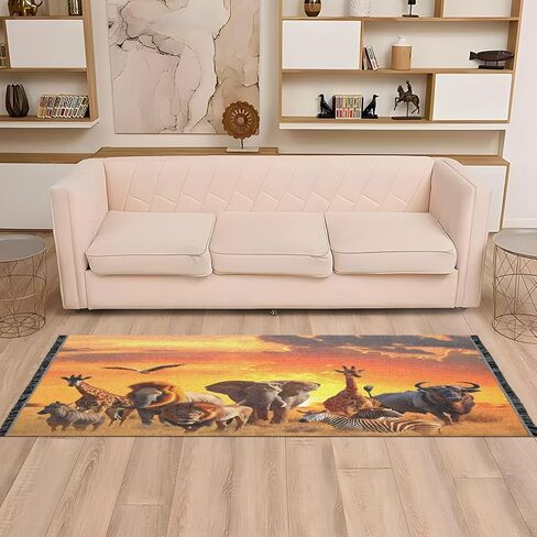 senya Runner Rug for Hallway, Bedroom, Living Room, Kitchen - African Animals Elephant Rhino Giraffe - Multi Color - 72x23.5 inches in Saudi Arabia
