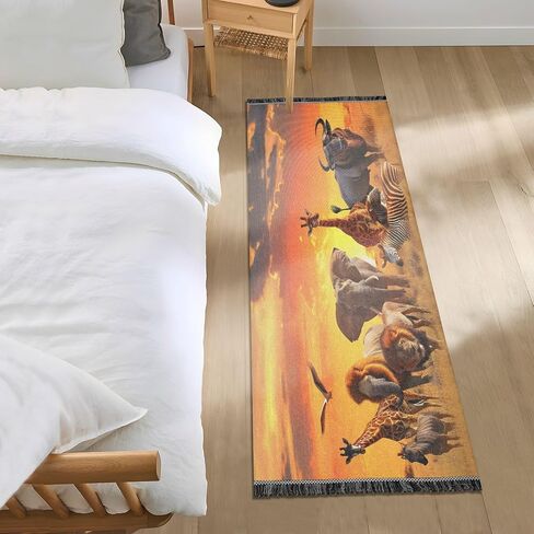 senya Runner Rug for Hallway, Bedroom, Living Room, Kitchen - African Animals Elephant Rhino Giraffe - Multi Color - 72x23.5 inches in Saudi Arabia