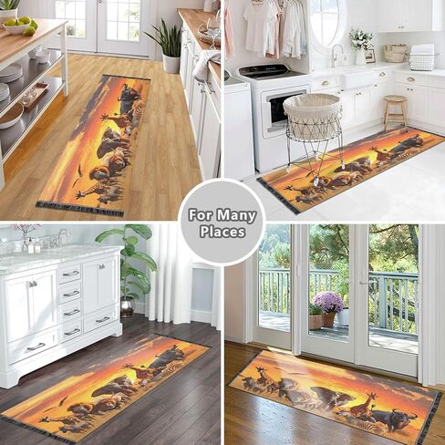 senya Runner Rug for Hallway, Bedroom, Living Room, Kitchen - African Animals Elephant Rhino Giraffe - Multi Color - 72x23.5 inches in Saudi Arabia