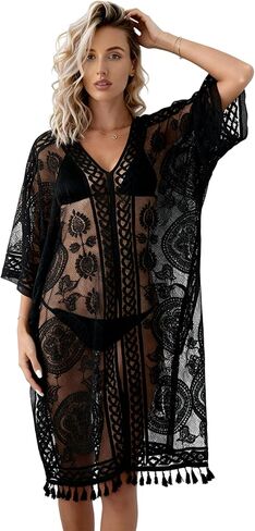 Sexy Lace Swimsuit Cover up for Women Bathing V-Neck Embroidered Summer Beach Bikini Coverup for Poolside Seaside in Saudi Arabia