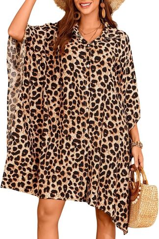 Print Cover-Up Shirt-Dress, Button-Up, Beach Cruise Wear, Fits sizes 0-14, Vacation Clothes Beachwear in Saudi Arabia