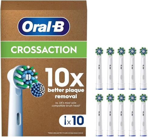 Oral-B Pro Cross Action Toothbrush Heads for Electric Toothbrush, Pack of 10, Suitable for a Post Box in Kuwait