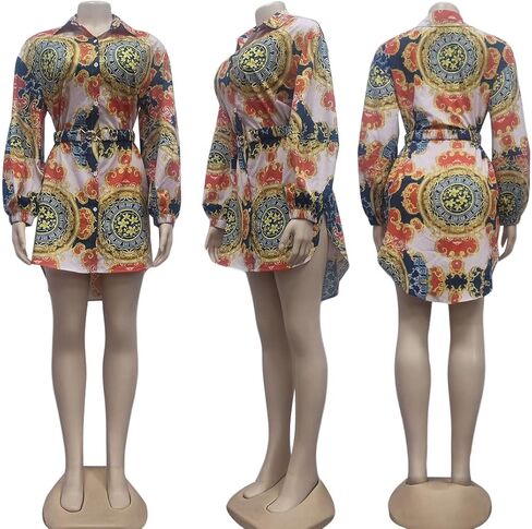 CCIGO Women's Long Sleeve Button Down Dresses Floral Print Tops V Neck Loose Tops Shirts Dress in Saudi Arabia