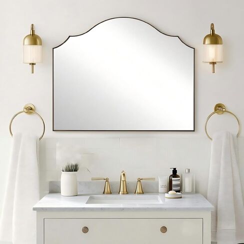 ANDY STAR Scalloped Arched Mirror, 40x30 Inch Black Mantle Mirror with Stainless Steel Metal Frame, Modern Wall Mirrors for Bathroom, Bedroom, Fireplace, Living Room, Entryway Hangs Vertically in Kuwait