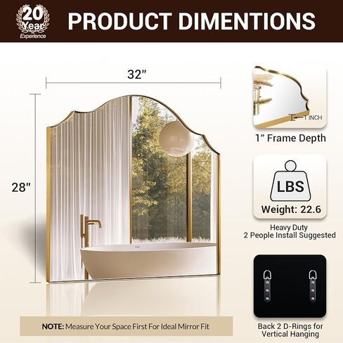 ANDY STAR Scalloped Arched Mirror, 40x30 Inch Black Mantle Mirror with Stainless Steel Metal Frame, Modern Wall Mirrors for Bathroom, Bedroom, Fireplace, Living Room, Entryway Hangs Vertically in Kuwait