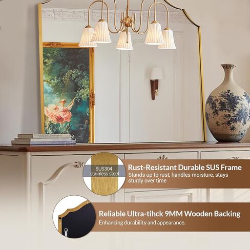 ANDY STAR Scalloped Arched Mirror, 40x30 Inch Black Mantle Mirror with Stainless Steel Metal Frame, Modern Wall Mirrors for Bathroom, Bedroom, Fireplace, Living Room, Entryway Hangs Vertically in Kuwait