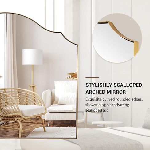 ANDY STAR Scalloped Arched Mirror, 40x30 Inch Black Mantle Mirror with Stainless Steel Metal Frame, Modern Wall Mirrors for Bathroom, Bedroom, Fireplace, Living Room, Entryway Hangs Vertically in Kuwait