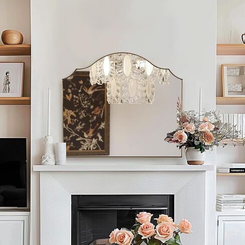 ANDY STAR Scalloped Arched Mirror, 40x30 Inch Black Mantle Mirror with Stainless Steel Metal Frame, Modern Wall Mirrors for Bathroom, Bedroom, Fireplace, Living Room, Entryway Hangs Vertically in Kuwait