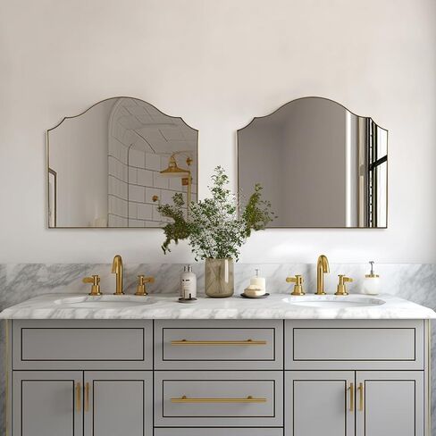 ANDY STAR Scalloped Arched Mirror, 40x30 Inch Black Mantle Mirror with Stainless Steel Metal Frame, Modern Wall Mirrors for Bathroom, Bedroom, Fireplace, Living Room, Entryway Hangs Vertically in Kuwait