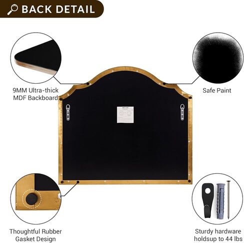 ANDY STAR Scalloped Arched Mirror, 40x30 Inch Black Mantle Mirror with Stainless Steel Metal Frame, Modern Wall Mirrors for Bathroom, Bedroom, Fireplace, Living Room, Entryway Hangs Vertically in Kuwait