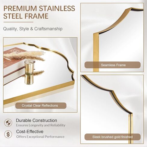 ANDY STAR Scalloped Arched Mirror, 40x30 Inch Black Mantle Mirror with Stainless Steel Metal Frame, Modern Wall Mirrors for Bathroom, Bedroom, Fireplace, Living Room, Entryway Hangs Vertically in Kuwait