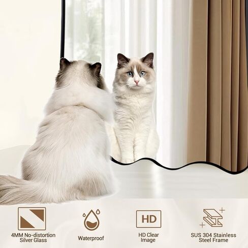 ANDY STAR 24x36 Wavy Rectangle Bathroom Mirror, Matte Black Scalloped Mirror with Curved Design, Irregular Wall Mirror for Vanity, Powder Room, Wall Decor, Stainless Steel Frame, Anti-Rust in Kuwait