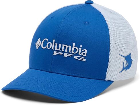 Columbia Unisex PFG Logo Mesh Ball Cap, Vivid Blue/PFG Stacked Logo, L/XL in Saudi Arabia