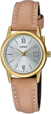 Casio LTP-V002GL-7B3 Women's Gold Tone Brown Leather Band Silver Date Dial Watch in Saudi Arabia