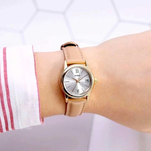 Casio LTP-V002GL-7B3 Women's Gold Tone Brown Leather Band Silver Date Dial Watch in Saudi Arabia