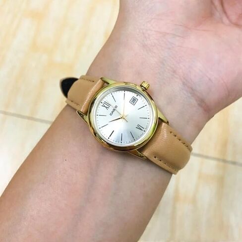 Casio LTP-V002GL-7B3 Women's Gold Tone Brown Leather Band Silver Date Dial Watch in Saudi Arabia