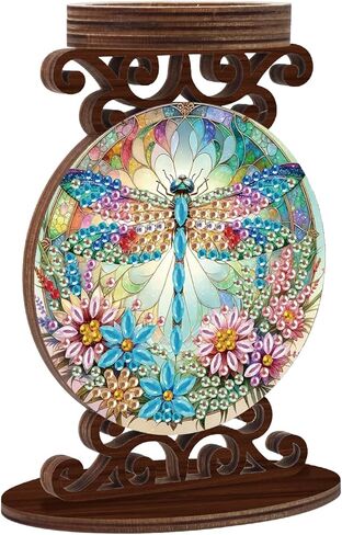 Diamond Art Painting Candlestick Holder Kits, Blue Rose DIY Shaped Crystal Diamond Art Painting, Woodiness Candle Holder for AromaRelax & Home Decor, Christmas Halloween Ornaments (Double-Sided) in Kuwait