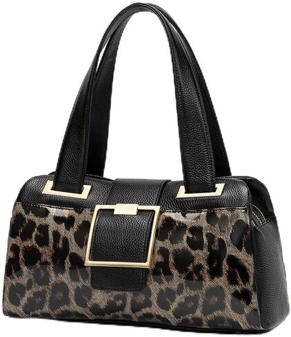 حقيبة يد مربعة من الجلد الطبيعي بطباعة الفهد تحت الإبط بسعة كبيرة وكتف واحد من جلد البقر للنساء حقيبة وسادة للتخزين الخفيف in Kuwait