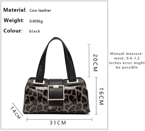 حقيبة يد مربعة من الجلد الطبيعي بطباعة الفهد تحت الإبط بسعة كبيرة وكتف واحد من جلد البقر للنساء حقيبة وسادة للتخزين الخفيف in Kuwait