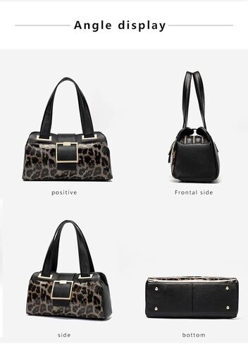 حقيبة يد مربعة من الجلد الطبيعي بطباعة الفهد تحت الإبط بسعة كبيرة وكتف واحد من جلد البقر للنساء حقيبة وسادة للتخزين الخفيف in Kuwait