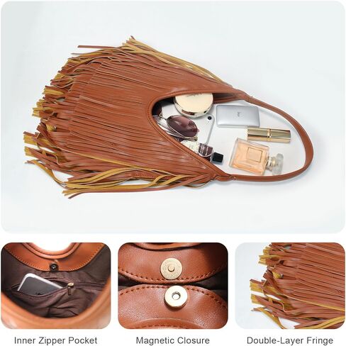 حقيبة كتف جلدية صغيرة بشراشيب ومحافظ هوبو للنساء حقائب كروس كلاسيكية حقيبة يد شرابة غربية in Kuwait