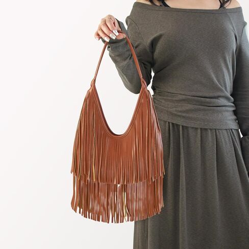 حقيبة كتف جلدية صغيرة بشراشيب ومحافظ هوبو للنساء حقائب كروس كلاسيكية حقيبة يد شرابة غربية in Kuwait