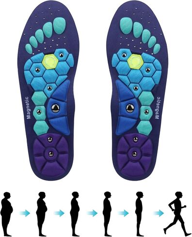 زوجان من نعال الأحذية لتدليك الضغط الإبري للعظام للرجال والنساء، نعال داخلية ممتصة للصدمات للتدليك الارتكاسي، تقنية مغناطيسية تساعد على الدورة الدموية (L(رجال 9.5-12/نساء 10.5-13)) in Kuwait
