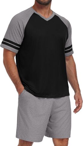 PrinStory Mens Pajamas Set Short Sleeve Lightweight and Soft Pajama Sets Summer Pjs Sets with Pockets in Saudi Arabia