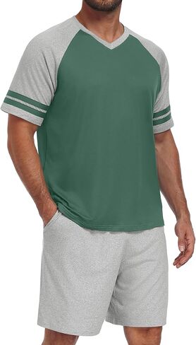 PrinStory Mens Pajamas Set Short Sleeve Lightweight and Soft Pajama Sets Summer Pjs Sets with Pockets in Saudi Arabia