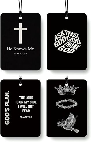 Black Christian Car Air Freshener 4 Pcs Coconut Scented, God Cross Crown Religious Faith Car Accessories Mirror Decor for Women, Christian Hanging Air Freshener for Cars Closet Drawer Books in Saudi Arabia