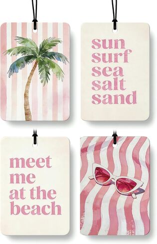 Pink Coastal Beach Car Air Freshener 4 Pcs Coconut Scented, Preppy Palm Tree Sunglasses Car Accessories Mirror Decor for Women, Girly Beachy Hanging Air Freshener for Cars Closet Drawer Books in Saudi Arabia