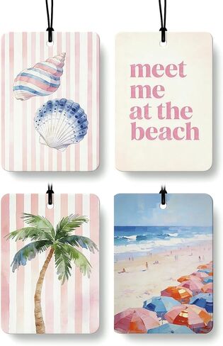 Pink Coastal Beach Car Air Freshener 4 Pcs Coconut Scented, Preppy Palm Tree Sunglasses Car Accessories Mirror Decor for Women, Girly Beachy Hanging Air Freshener for Cars Closet Drawer Books in Saudi Arabia