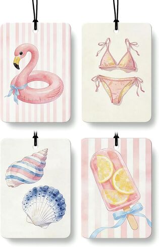 Pink Coastal Beach Car Air Freshener 4 Pcs Coconut Scented, Preppy Palm Tree Sunglasses Car Accessories Mirror Decor for Women, Girly Beachy Hanging Air Freshener for Cars Closet Drawer Books in Saudi Arabia