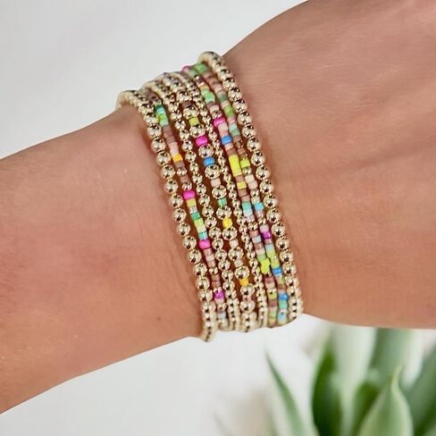 8PCS Colorful Gold Beaded Bracelets for Women Handmade Boho Stretch Stackable Colorful Gold Plated Ball Seed Beads Bracelet Stack Trendy Jewelry Set Prom Friendship Gift in Kuwait