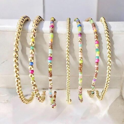 8PCS Colorful Gold Beaded Bracelets for Women Handmade Boho Stretch Stackable Colorful Gold Plated Ball Seed Beads Bracelet Stack Trendy Jewelry Set Prom Friendship Gift in Kuwait