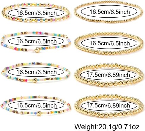 8PCS Colorful Gold Beaded Bracelets for Women Handmade Boho Stretch Stackable Colorful Gold Plated Ball Seed Beads Bracelet Stack Trendy Jewelry Set Prom Friendship Gift in Kuwait
