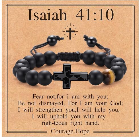 Cross Bracelets for Men Beaded Tiger Eye Natural Stone Bracelets Lava Rock Adjustable Black Triple Protection Bracelet Birthday Jewelry Gifts for Men Women in Saudi Arabia
