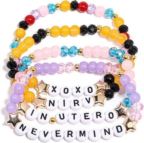 AICase for Nirvana Merch Gifts Inspired Bracelets 4 Pcs Stackable Stretch Beaded Friendship Bracelets Concert Outfit Vinyl Poster Sticker Merchandise Gifts for Fans Women Birthday Christmas in Saudi Arabia