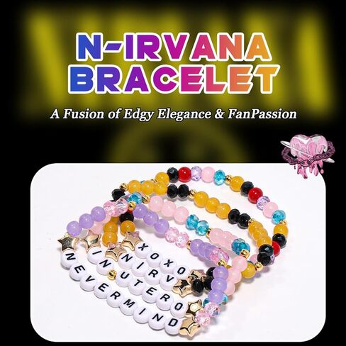 AICase for Nirvana Merch Gifts Inspired Bracelets 4 Pcs Stackable Stretch Beaded Friendship Bracelets Concert Outfit Vinyl Poster Sticker Merchandise Gifts for Fans Women Birthday Christmas in Saudi Arabia