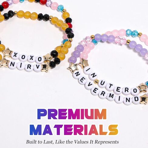 AICase for Nirvana Merch Gifts Inspired Bracelets 4 Pcs Stackable Stretch Beaded Friendship Bracelets Concert Outfit Vinyl Poster Sticker Merchandise Gifts for Fans Women Birthday Christmas in Saudi Arabia